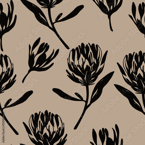 Seamless pattern of meadow flowers on beige background. Ideal for textile, home decor, banner, cover, etc