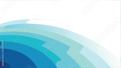 Abstract illustration showing curved layers of blue tones against a white background space