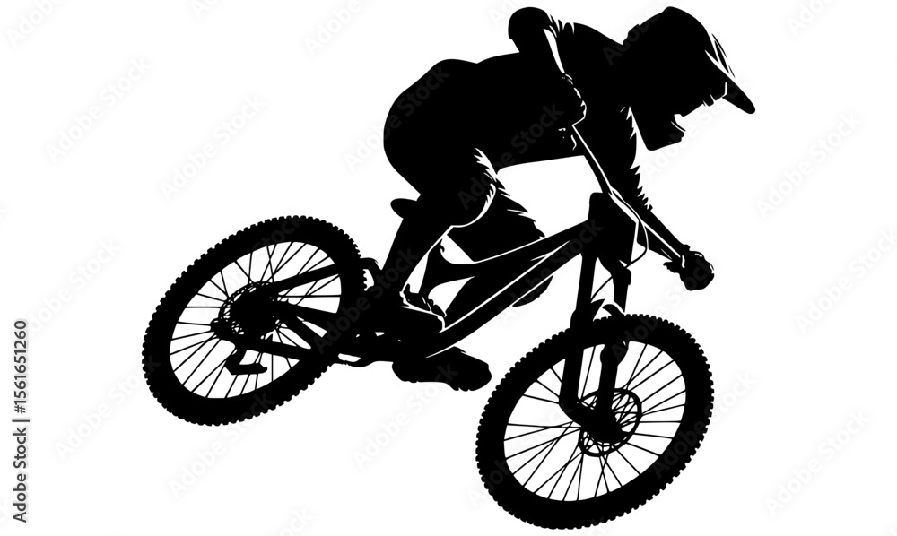 Fototapeta premium Silhouette-style downhill rider descending at high speed