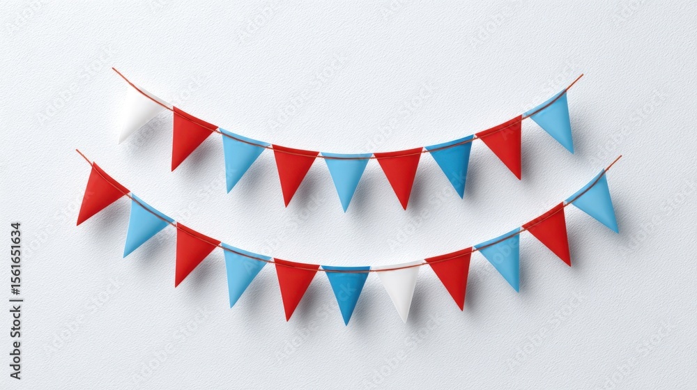 Obraz premium Colorful Party Banners Hanging on White Wall Celebrating Event Decorations.