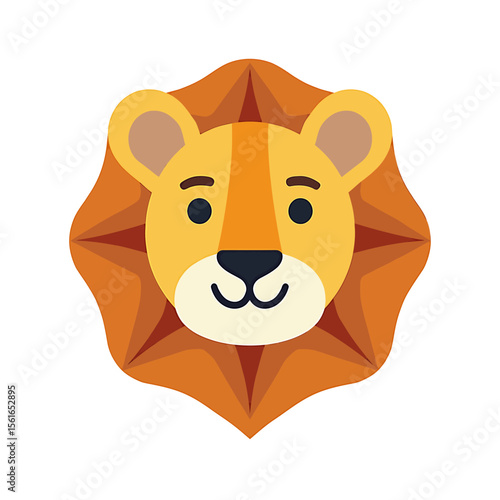 A cute cartoon lion head with a stylized mane, perfect for children's illustrations, logos, or branding projects needing a friendly and approachable animal mascot.