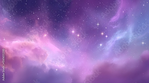Stunning vibrant purple and pink galaxy sky with stars and cosmic clouds.