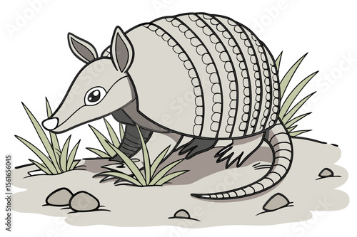  Cute Armadillo in Grass - Cartoon Wildlife Illustration