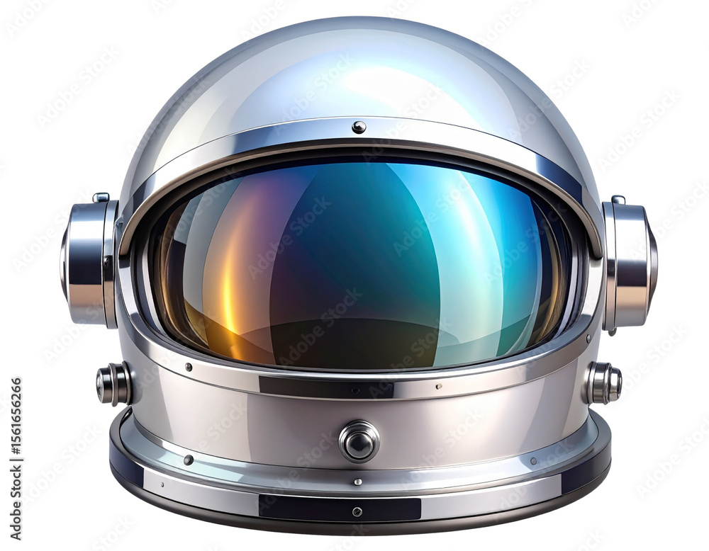 Fototapeta premium Retro-Futuristic Space Helmet with Chrome Finish, isolated on transparent background PNG