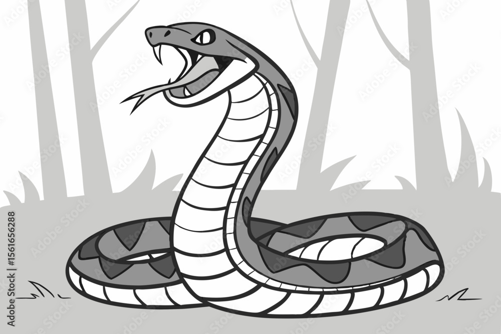 Fototapeta premium Striking Cobra Snake Illustration - Venomous Reptile Black and White Art