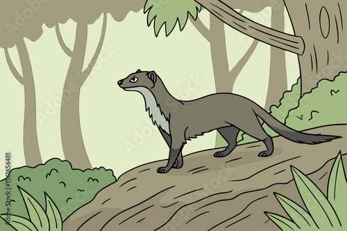  Spotted African Wild Dog in Savannah - Wildlife Nature Illustration