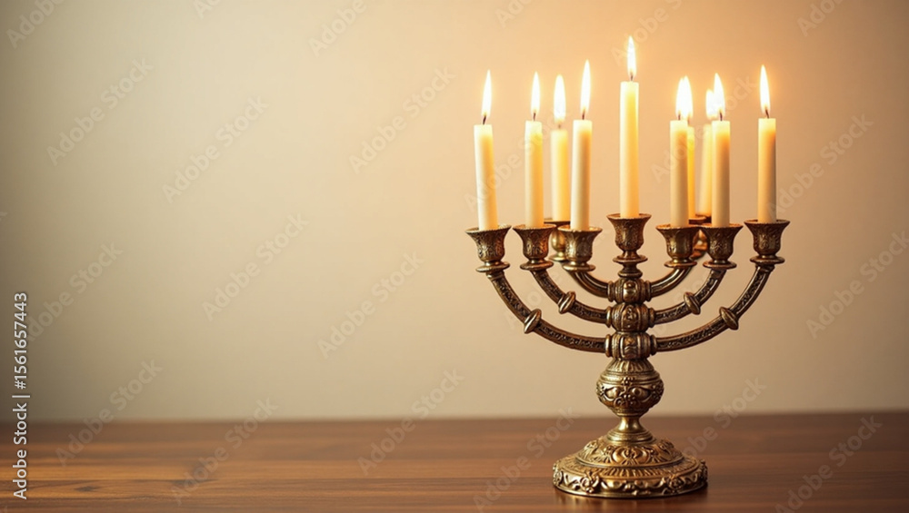 Traditional Hanukkah Menorah with Flames. Traditional Hanukkah Menorah with Flames.