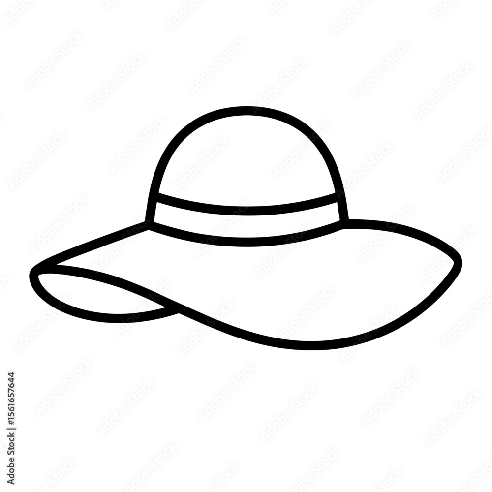 Stylish wide-brimmed hat illustration in simple black line design Stylish wide-brimmed hat illustration in simple black line design