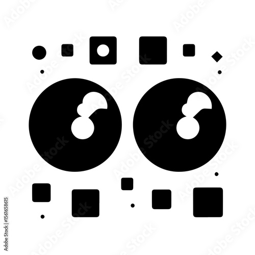 simple silhouette of Big button eyes and blocky shapes