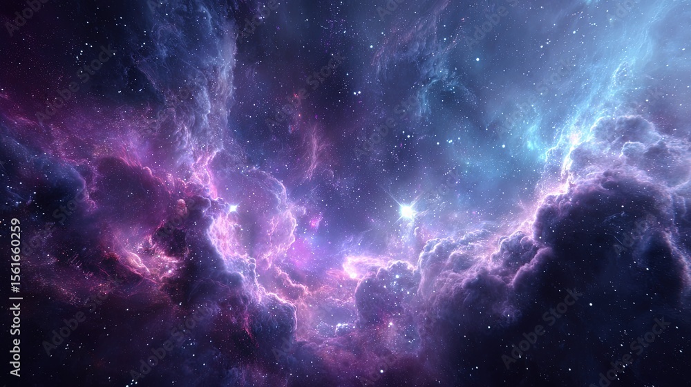 Fototapeta premium Vast colorful galaxy nebula with bright stars and cosmic clouds in deep space view.