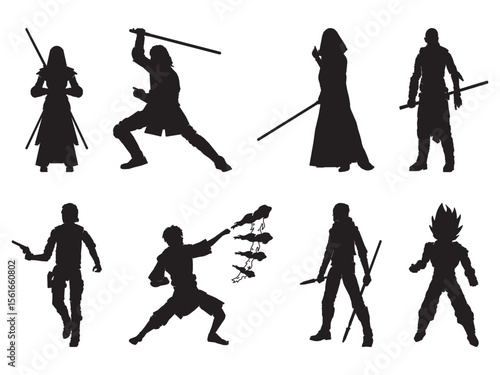 Action figure cartoon, child toy movie. Silhouette vector illustration