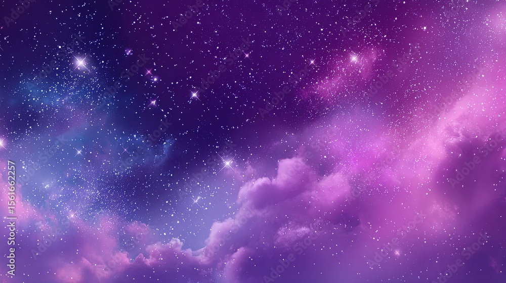 Fototapeta premium Vibrant Night Sky with Twinkling Stars and Colorful Nebulae in Space Scene.