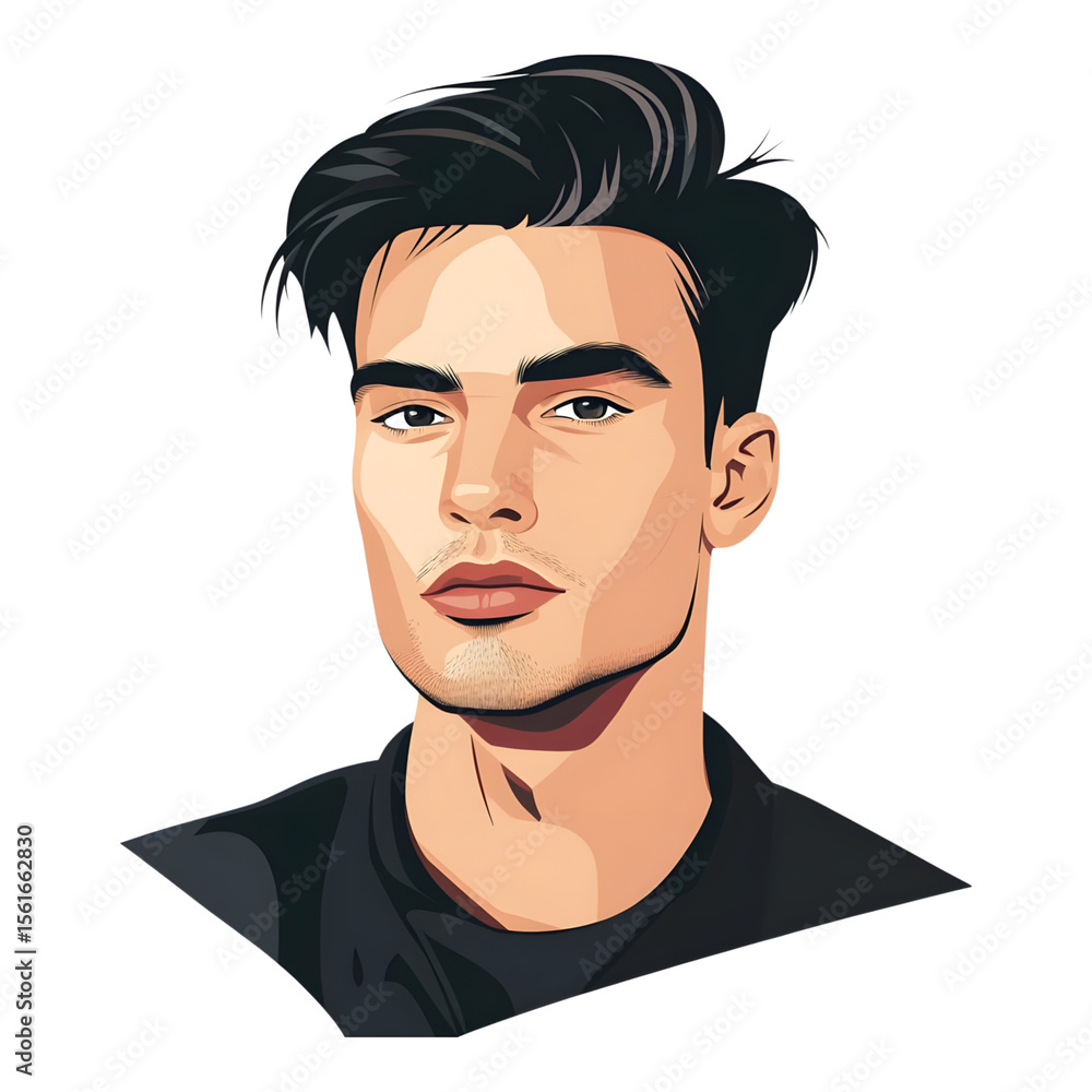 Portrait illustration of a young man digital artwork creative style indoor setting close-up view modern aesthetic Portrait illustration of a young man digital artwork creative style indoor setting close-up view modern aesthetic