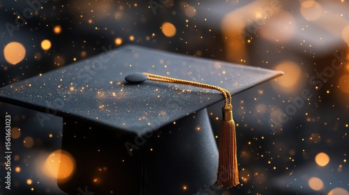 Graduation cap on bokeh background