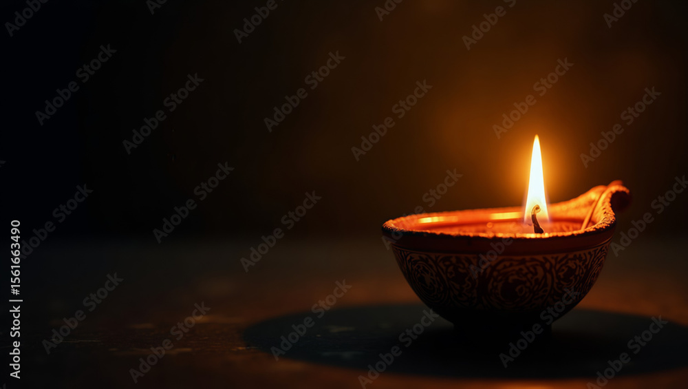 Diwali, Deepavali Hindu festival of lights. Diya lamp lit on black, copy space. Diwali, Deepavali Hindu festival of lights. Diya lamp lit on black, copy space.