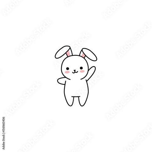 An icon of a cute white cartoon rabbit standing and waving its paw, symbolizing greeting, friendliness, and an inviting gesture.