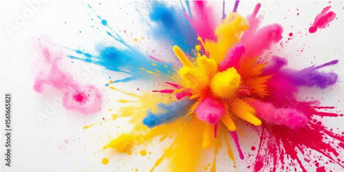 Abstract watercolor background with colorful paint splashes, floral designs, and ink blot textures