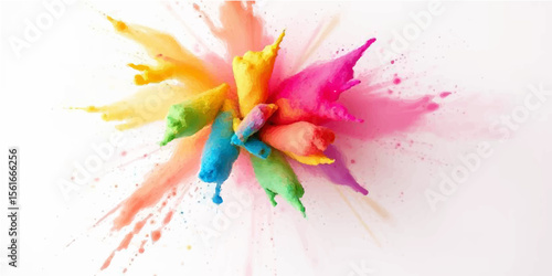 Abstract watercolor background with colorful paint splashes, floral designs, and ink blot textures