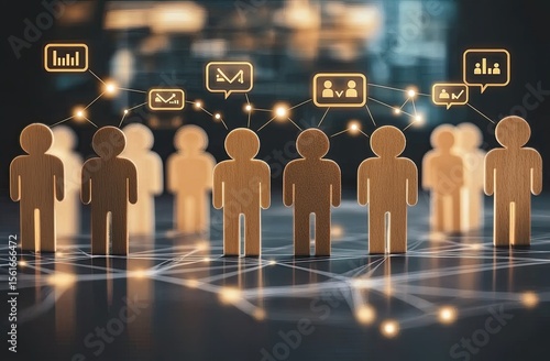 Group of stylized figures connected by network