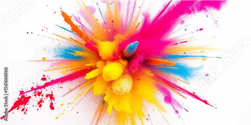 Abstract watercolor background with colorful paint splashes, floral designs, and ink blot textures