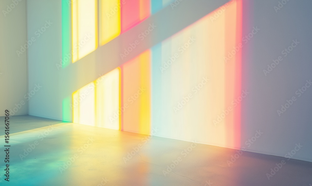 The rays of the sun paint the white space in the room in different colors The rays of the sun paint the white space in the room in different colors