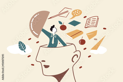 
Declutter your mind, clear your brain to regain focus improve creative thinking ability, free up memory concept, ambitious businessman declutter, clean and clear all messy anxiety from his big head.