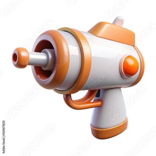 Stylized cartoon ray gun toy with orange and white colors on a white background