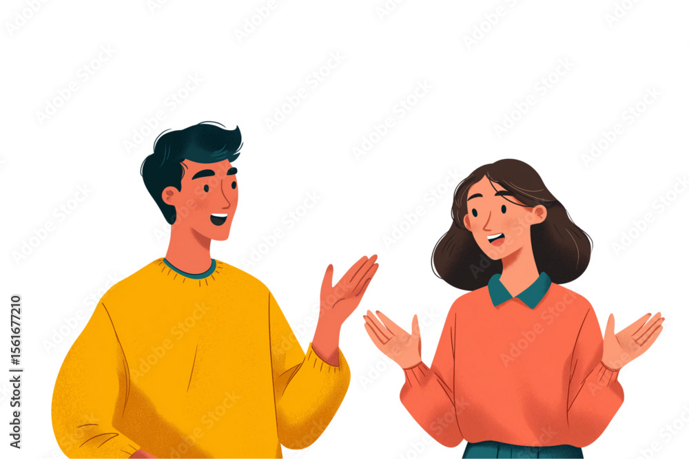Fototapeta premium Man and woman talking on white background