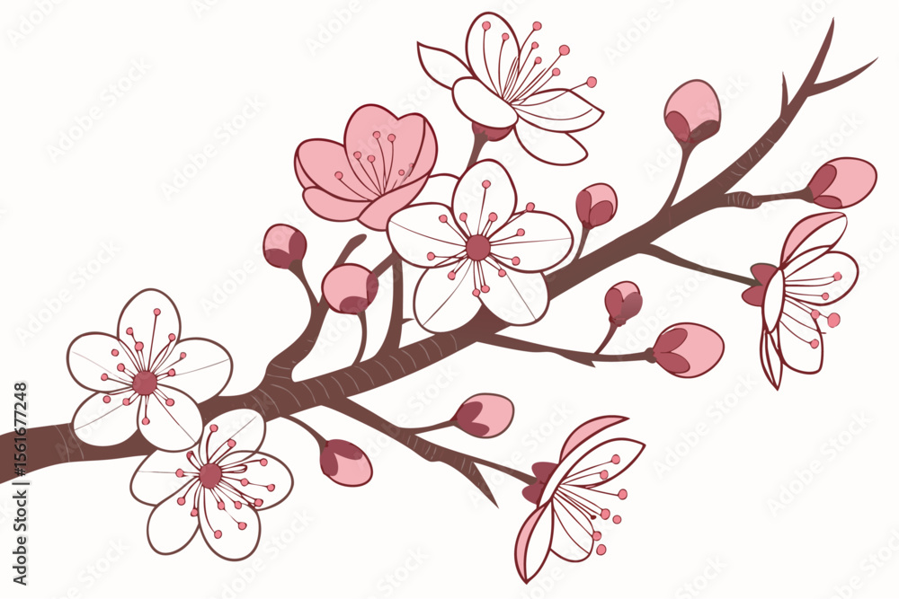 Naklejka premium Elegant japanese cherry blossom branch with hdr glow effect