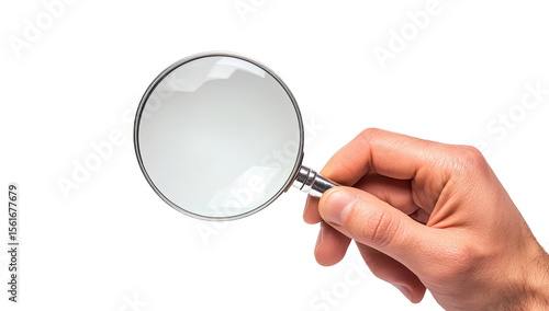 Hand holding a magnifying glass