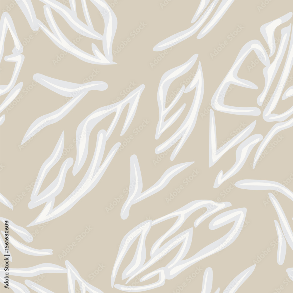 Fototapeta premium Neutral Colour Tropical Leaf Seamless Pattern Design