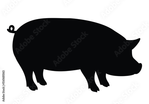 Black pig silhouette, ideal for farm, agriculture, animal, or food-related designs, representing livestock and rural life.