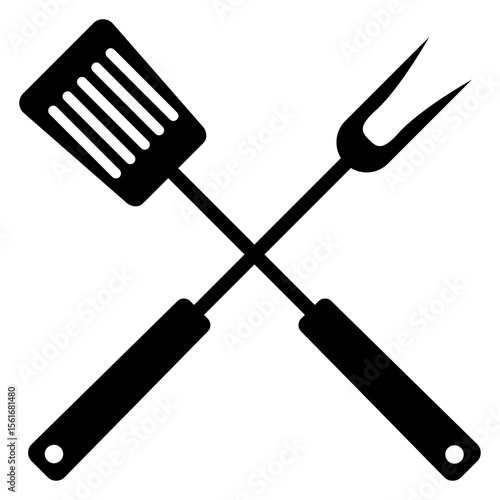 Logo bbq. Herramientas de barbacoa y parrilla. Utensilios de barbacoa. Icono silueta de espátula cruzada con tenedor
