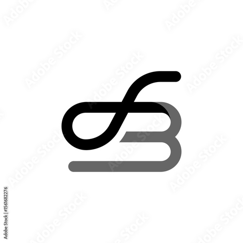 A bold and abstract logo in black and grey, featuring an intertwined design that could represent an "f" and a "B" or an infinity symbol and a "3"