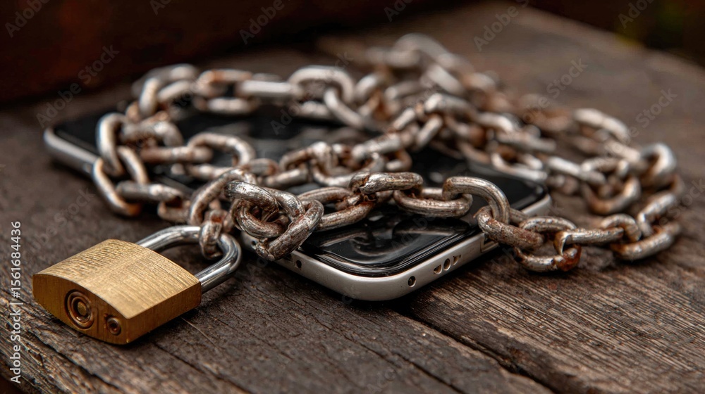Obraz premium Smartphone Locked in Chains on Table