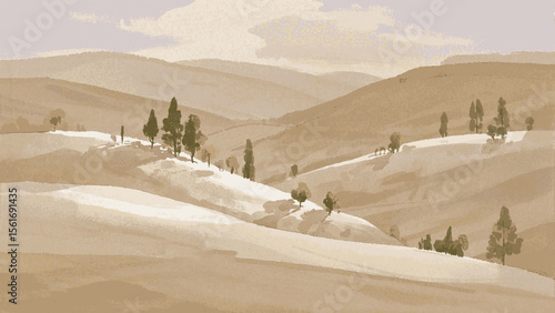 Rustic Earth Umbra Brown tone landscape isolated watercolor vector illustration svg