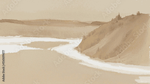 Clay Dusk Horizon Brown tone landscape isolated watercolor vector illustration svg