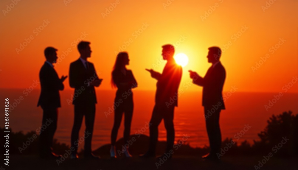 Fototapeta premium silhouettes of people on sunset background