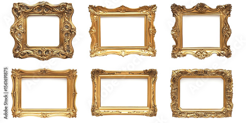 Six gold ornate picture frames