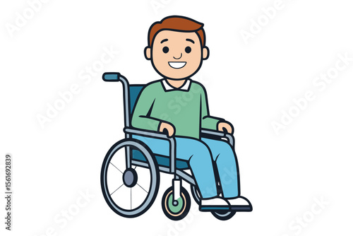 Smiling Man in Wheelchair: A happy man with a cheerful smile sits comfortably in his wheelchair, radiating positivity and independence.