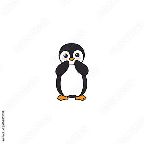 An icon of a cute cartoon penguin covering its face with its flippers, suggesting shyness, bashfulness, or a playful peek-a-boo.