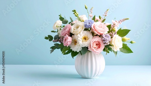 Wallpaper Mural Floral Arrangement in White Vase on Light Blue Surface Torontodigital.ca