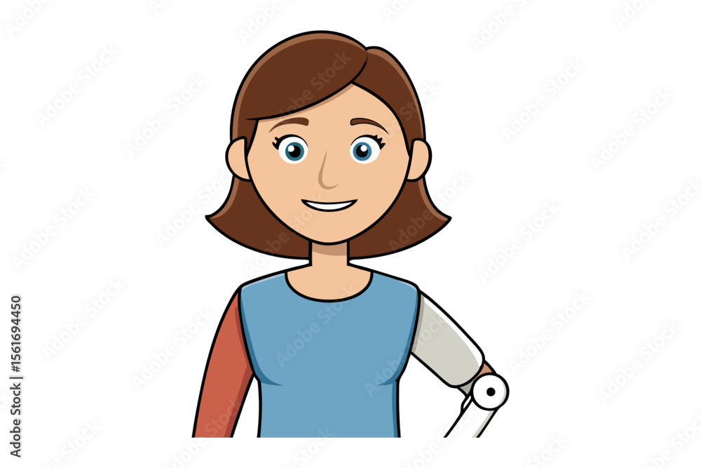 Empowered Woman: Portrait of a confident woman with a prosthetic arm, symbolizing resilience, strength, and embracing differences. Empowered Woman: Portrait of a confident woman with a prosthetic arm, symbolizing resilience, strength, and embracing differences.