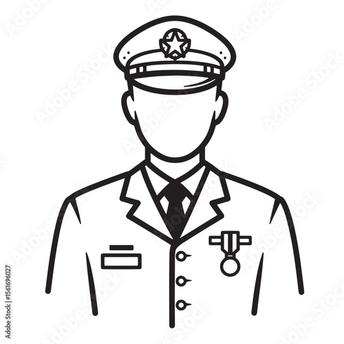 A clean vector illustration of a military officer in uniform with a hat