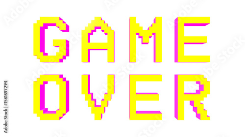 Fotografija texte GAME OVER jaune et rose en pixel, rendu 3D sur fond transparent