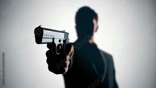 Silhouette of a Man Aiming a Handgun. True Crime. Shadow Horror Thriller.