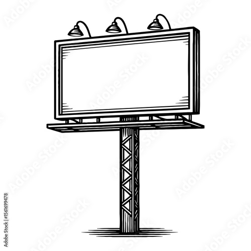 Billboard with Lights Black and White Outline Line Art Drawing Illustration