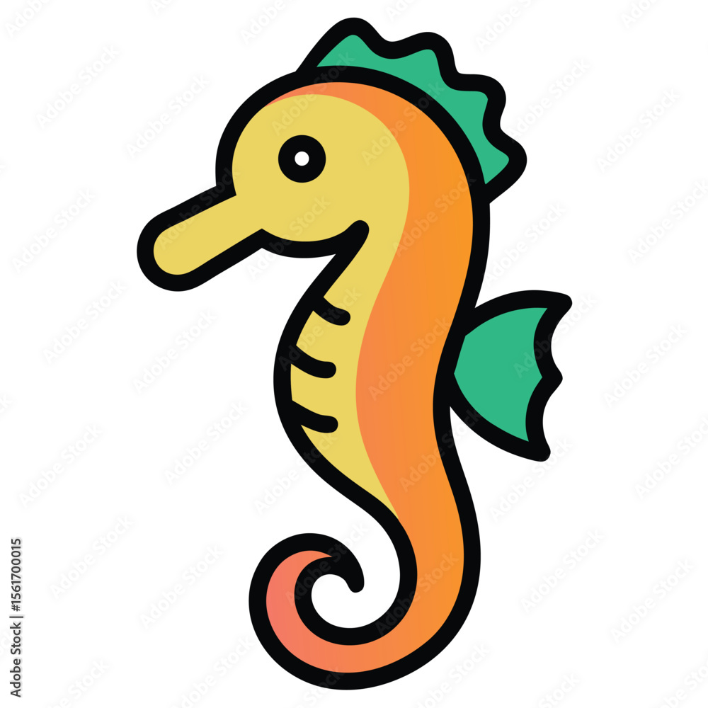 Fototapeta premium A friendly seahorse outline design in cmyk and grayscale