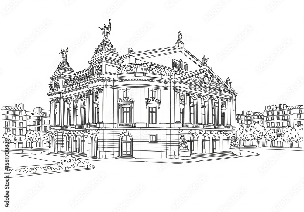 Grand Théâtre de Bordeaux in Bordeaux one line drawing Grand Théâtre de Bordeaux in Bordeaux one line drawing