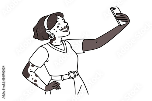 Self-Portrait with a Smile: A joyful individual takes a self-portrait, radiating positivity. The illustration encapsulates a moment of self-expression and confidence. 